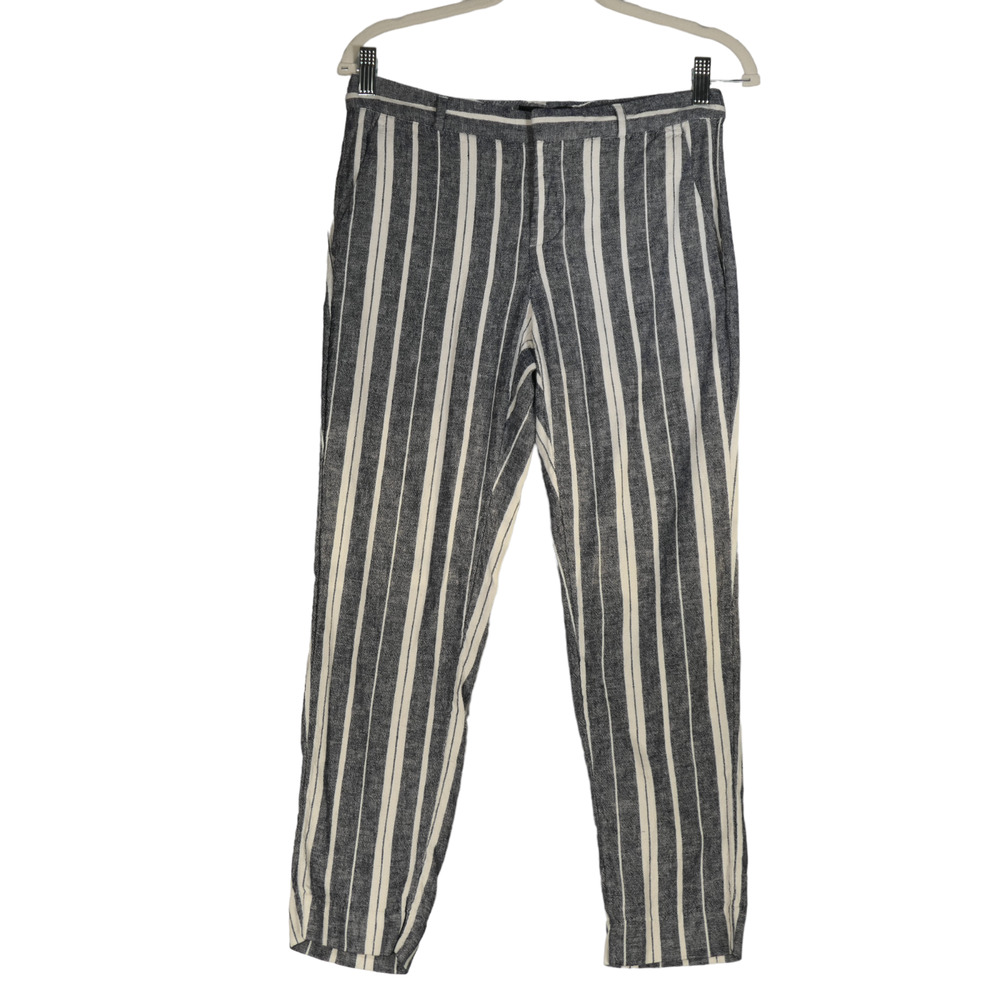 Banana Republic Cropped Pants Womens 4 Blue Linen Stretch Blend Pockets Avery